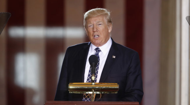 President Donald Trump speaks on Capitol Hill in Washington, Tuesday, April 25, 2017, during the United States Holocaust Memorial Museum's National Days of Remembrance ceremony. (AP Photo/Pablo Martinez Monsivais)
