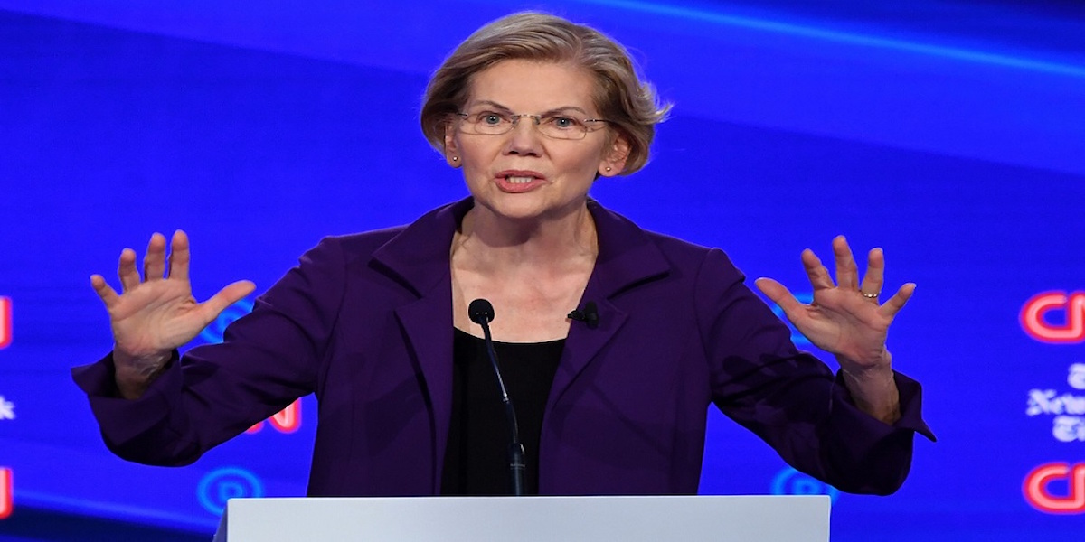 Democratic presidential hopeful Massachusetts Senator Elizabeth Warren speaks during the fourth Democratic primary debate of the 2020 presidential campaign season co-hosted by The New York Times and CNN at Otterbein University in Westerville, Ohio on October 15, 2019. (Photo by SAUL LOEB / AFP)